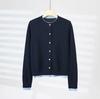 Cardigan falso de malha de duas peças, gola redonda, elegante, elegante, redutor de idade, emagrecedor, manga comprida, 100% lã pura, jaqueta para mulheres