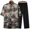 Traje de Verão Masculino de Seda de Amora com Manga Curta, Tamanho Grande, Roupa Casual de Verão de Alta Qualidade Estilo Chinês Novo para Pais de Meia-Idade e Idosos