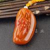 Pieza de Mango de Jade Huanglong Jade Huanglong Overlord Pixiu Madre e Hijo Pixiu Tallado Estéreo Paisaje de Imitación de Jade Pieza de Mango Se Puede Usar como Antiguo