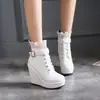 Botas Martin de tacón de cuña Botines cortos para mujer Botines de suela gruesa Botas para mujer Blancas con cordones talla grande Calzado para mujer Comercio exterior directo