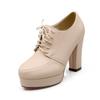 Comercio exterior transfronterizo zapatos de mujer tacón grueso blanco encaje boca profunda zapatos impermeables plataforma tacón alto top bajo zapatos beige comercio exterior talla grande