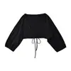Blusa T-shirt Curta de Manga Sino Simples com Amarração, Novo Estilo de Verão, Peça de Sobrepor Solta, Top de Cor Sólida com Pequeno Xale