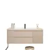 Novo conjunto de gabinete de banheiro minimalista com lavatório inteligente na cor creme e pia de cerâmica integrada para lavar as mãos