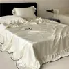 Juego de Edredón de Verano Lf Grado 100S Tencel de Cuatro Piezas con Volantes Franceses, Edredón Refrescante de Seda de Hielo para Aire Acondicionado, Edredón de Verano de Seda de Mora
