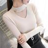 Suéter de manga larga con cuello en V y escote en V para mujer, jersey ajustado interior, camisa de punto, otoño e invierno, 2024