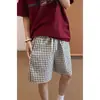 Shorts de Gaze Bolha Xadrez Azul para Homens e Mulheres, Shorts de Cinco Pontos de Secagem Rápida para o Verão, Estilo Preguiçoso, Calças de Praia de Alta Qualidade