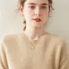 Suéter de Tricô Feminino Gola Redonda, Soltinho, Outono e Inverno, Cor Sólida, Estilo Curto, Novo Suéter Pulôver, Cashmere