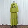 M397 # Ropa Turca Transfronteriza para Mujer con Lazos de Borlas, Mangas de Linterna de Largo 9/10, Vestido con Empalme de Cinta y Falda de Volantes.