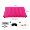 Set rectangular de máscara de ojos inflable de PVC flocado y tapones para los oídos, almohada inflable flocada suave, almohada inflable simple para siesta