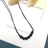 Pulsera de Ónice Negro Natural para Mujer Pareja Hombre Cuerda Negra Tejida Cuerda de Mano Collar de Cuentas de Transferencia de Ágata Regalo Simple Seguro