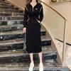 Vestido para Mulheres 2025 Primavera e Outono Nova Moda com Capuz Cordão Saia Evasê Modelagem que Afina a Cintura Saia de Comprimento Médio Tendência