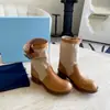 Botines de mujer elegantes 2026 otoño e invierno nuevos botines de lona con patchwork apilados botines de viaje retro estilo vaquero occidental botines de moda