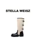 Botas Western Cowboy Patchwork de Couro de Vaca Super Macio Femininas 2026 Outono/Inverno Novas Sola Grossa Dobradas Cano Alto Salto Grosso Botas de Cavaleiro