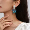 Pendientes de Corazón Incrustados con Diamantes de Colores Europeos y Americanos, Pendientes de Lujo Ligero y de Gama Alta, Pendientes Exquisitos de Moda Retro Europea y Americana para Mujer