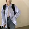 Moda Solta Novo Estilo Outono Listrado Versátil Comprimento Médio Manga Longa Camisa Feminina Estilo Boyfriend BF Solta Preguiçosa