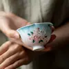 Miyanyan Juego de Té Portátil para una Persona para Viaje, Taza Gaiwan Pintada a Mano con Flor de Cerezo y Conejito Lindo, Taza de Servicio Rápido Juego de Té Kung Fu