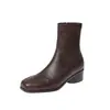 Botas de Invierno 2026 Estilo Coreano Silenciosas con Suela Gruesa, Ajustadas para la Oficina, con Falda, Tacón Medio Cuadrado Elástico Versátil Profesionales Botines para Mujer