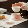 Taza de Cerámica Rosa Degradado Pintada a Mano de Peonía para Té y Café Juego de Té de Color Bajo Esmalte Uso en Oficina y Hogar Taza de Té con Asa Taza