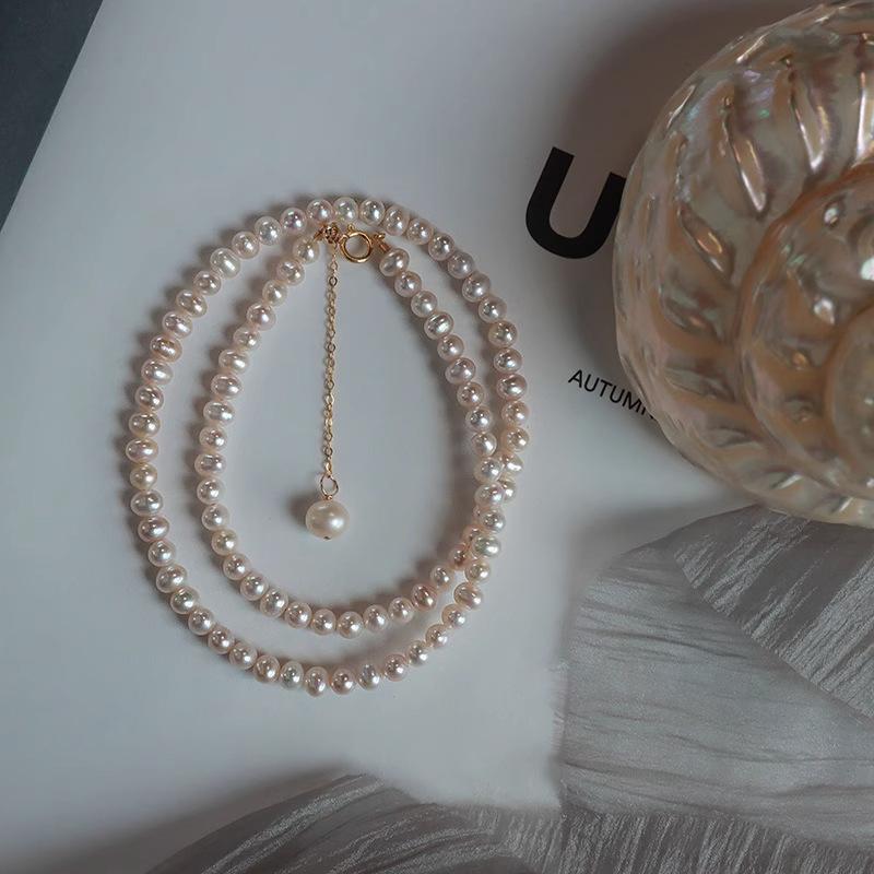 天然淡水珍珠项链女百搭美产14k包金小众设计可调节