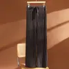 Calça Casual Tricotada de Lã Pura Nova Outono/Inverno 2025 para Mulheres, Cor Sólida com Listra Vertical, Cintura Alta, Calça Longa Wide-Leg Quente