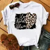 Talla Europea TransfronterizaCamiseta de Moda para Mujer Estampado de Corazón de Leopardo Negro Top Gráfico de Manga Corta para Mujer