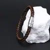 Pulsera de cuero de venta caliente simple para caballero pulsera con hebilla de clavo para hombre pulsera tejida de cuerda de cuero con hebilla magnética de comercio exterior europeo y americano para hombre