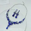 Conjunto de Colar e Brincos Retro com Strass Azul para Mulheres, Luxo Acessível Elegante Colar, Vestido de Noite de Filha de Socialite, Acessórios de Noiva