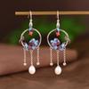 Pendientes de plata de ley 925 con diseño de ciervo dorado, esmalte cloisonné Xiangyun, elegantes pendientes de perlas de agua dulce de la marea nacional para mujer, joyería vintage de plata.