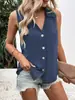 Ropa de Verano Nueva Transfronteriza Europea y Americana 2023 para Mujer, Camisa de Gasa Suelta de Color Sólido con Cuello en V, Chaleco Camisa sin Mangas con Botón Trenzado para Mujer
