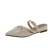 Sandalias Mary Jane de cuña con punta fina para mujer, estilo hada, con lazo, cubrecabeza color nude, para verano, nuevo diseño francés