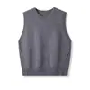 Colete de Tricô Básico Feminino Cor Sólida Primavera e Outono 100% Lã Mercerizada Gola Redonda Sem Mangas Cardigan Pulôver Top de Temperamento