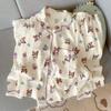 Pijama de Algodão Nuvem para Mulheres Primavera e Outono Novo Desenho Animado Fofo Calça de Manga Longa Conjunto de Roupa de Casa para Dormitório Estudantil Transfronteiriço