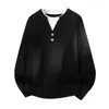 Suéter de punto cruzado para hombre otoño/invierno 2026, estilo dos piezas falsas, cuello redondo, bloque de color de moda, ajuste holgado, capa base casual