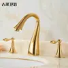 Lavabo de tres agujeros estilo europeo bajo encimera grifo de agua fría y caliente latón dorado lavabo lavabo lavabo grifo para lavabo