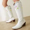 Outono 2026 Comércio Exterior Transfronteiriço Salto Grosso Botas de Cano Alto Botas Femininas Tamanho Grande 40-48 Botas Martin Botas Femininas Bordadas Atacado