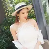 Moda Estilo Coreano Primavera y Verano Nuevo Versátil Sombrero de Paja Tejido de Copa Plana Sombrero de Protección Solar Exportación de Comercio Exterior Transfronterizo Sombrero de Paja para Playa