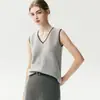 Sentido del diseño francés~Conjunto de dos piezas de punto de cachemira con cuello en V y ribete de contraste blanco, temperamento de nicho, top versátil para mujer