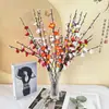 Ramo de Flores Secas Artificiales de Flor de Ciruelo Pequeña de Tres Pétalos y Flor de Ciruelo de Invierno con Tallo Recto, Flores Falsas de Plástico para Decoración de Arreglo en Jarrón de Sala de Estar