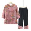 Roupas de verão para idosos, camisa estilo nacional, terno, 60 anos, 70, mãe, verão, novo cardigan, duas peças, roupas de senhora idosa