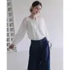 Camisa Retro Francesa Blanca Texturizada de Manga Larga para Mujer, Verano Delgada Transpirable Mangas de Linterna Holgada Protector Solar Top
