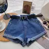 Nuevos Shorts de Mezclilla de Cintura Alta Estilo Coreano para Mujer Pequeños Delgados Sueltos Adelgazantes Casuales Dobladillos Pierna Ancha Pantalones Cortos Ajustados para Verano
