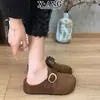 Mocasines de cuero genuino estilo Birkenstock para mujer, suela gruesa de 5 cm, sin tacón, zapatos casuales de media zapatilla para exteriores