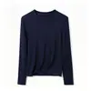 Nueva camiseta base de lana para otoño e invierno, alta elasticidad, elegante, para mujer, cuello redondo, manga larga, casual, versátil, moderna y cálida