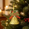 Decoraciones navideñas transfronterizas: lazos dorados con letras inglesas, campanitas, adornos para árbol de Navidad, arreglo de escena navideña