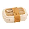 Lonchera rectangular personalizada de tres compartimentos estilo japonés de paja de trigo, apta para el trabajo, apta para microondas, con compartimentos separados y una cuchara