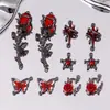 [negro y rojo] guirnalda de rosa mariposa oscura colgante de aleación materiales para pulsera collar DIY accesorios