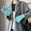 Guantes de punto de lana de color sólido para mujer, de cinco dedos, gruesos, cálidos, con dedos adicionales, para pantalla táctil, de lana antifrío, para ciclismo y conducción en otoño e invierno.