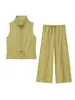 Para Ropa Femenina Transfronteriza Estilo Europeo y Americano Verano 2025 Nuevo Conjunto Casual Chaleco Holgado Ajustable + Pantalones de Pierna Ancha Holgados