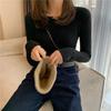Otoño e Invierno ins Super Popular Diseño Sensorial Suéter de Punto de un Solo Botón Cuello Redondo Manga Larga Interior Ajustado Top Base para Mujer