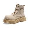 Botas Martin de Jeans Lavado para Mulheres 2026 Novas Amarelas com Salto Plataforma Aumenta-Altura Estilo Britânico Curto Retro Botas de Trabalho